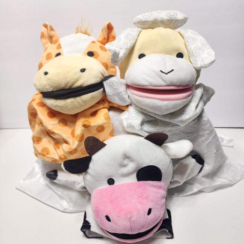 Set Of 3 Zoo Animal Play Hand Puppets Plush Evriholder Farm
